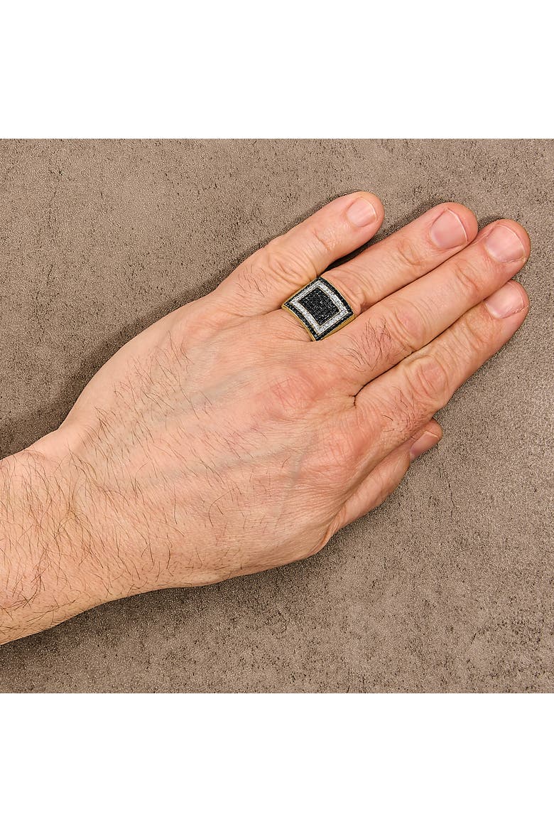 Men's 10K Yellow Gold 1 1/4 ctw White and Black Diamond Geometric Ring, Alternate, color, Yellow Gold