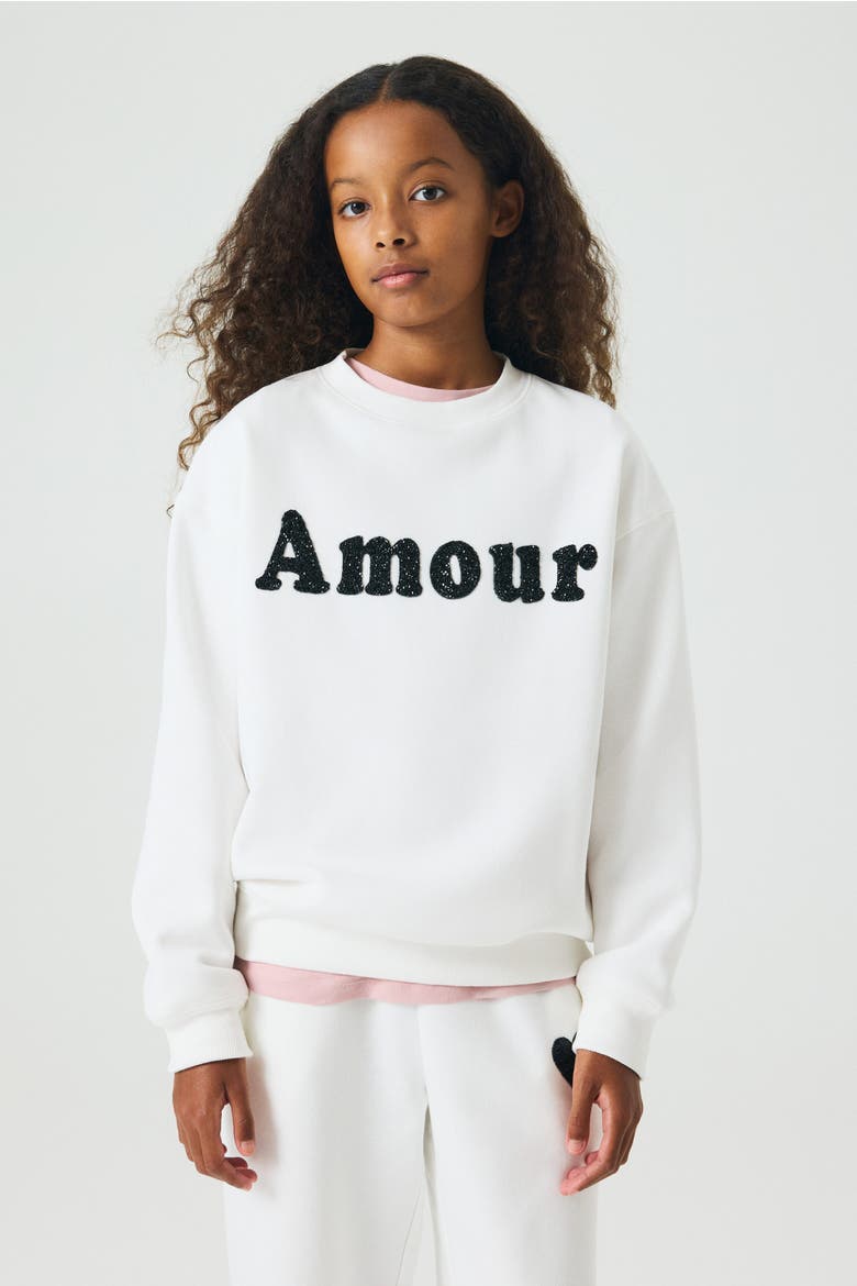 Motif-detail Sweatshirt, Main, color, White/Amour