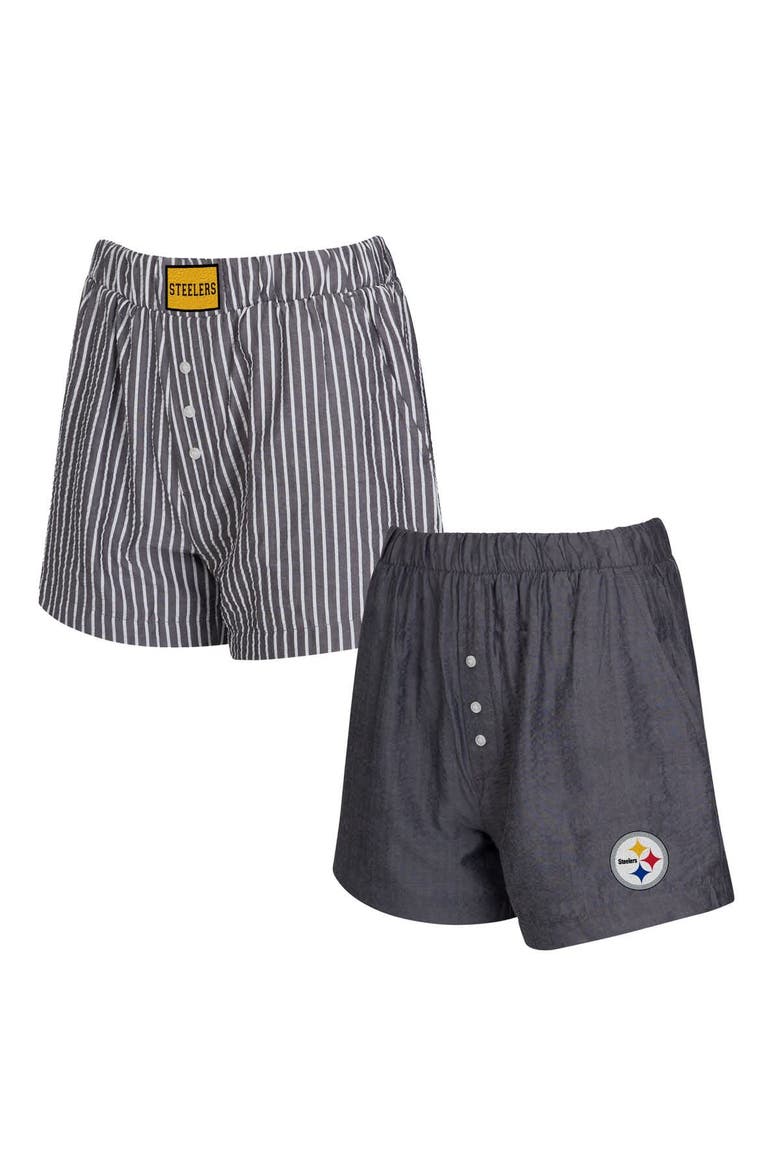 Women's Concepts Sport  Charcoal Pittsburgh Steelers Two-Pack Stripes and Solids Boxer Shorts Set, Alternate, color, Charcoal