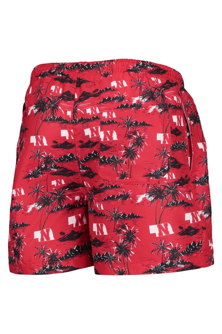 Men's FOCO Scarlet Nebraska Huskers Island Palm Swim Trunks, Alternate, color, Scarlet
