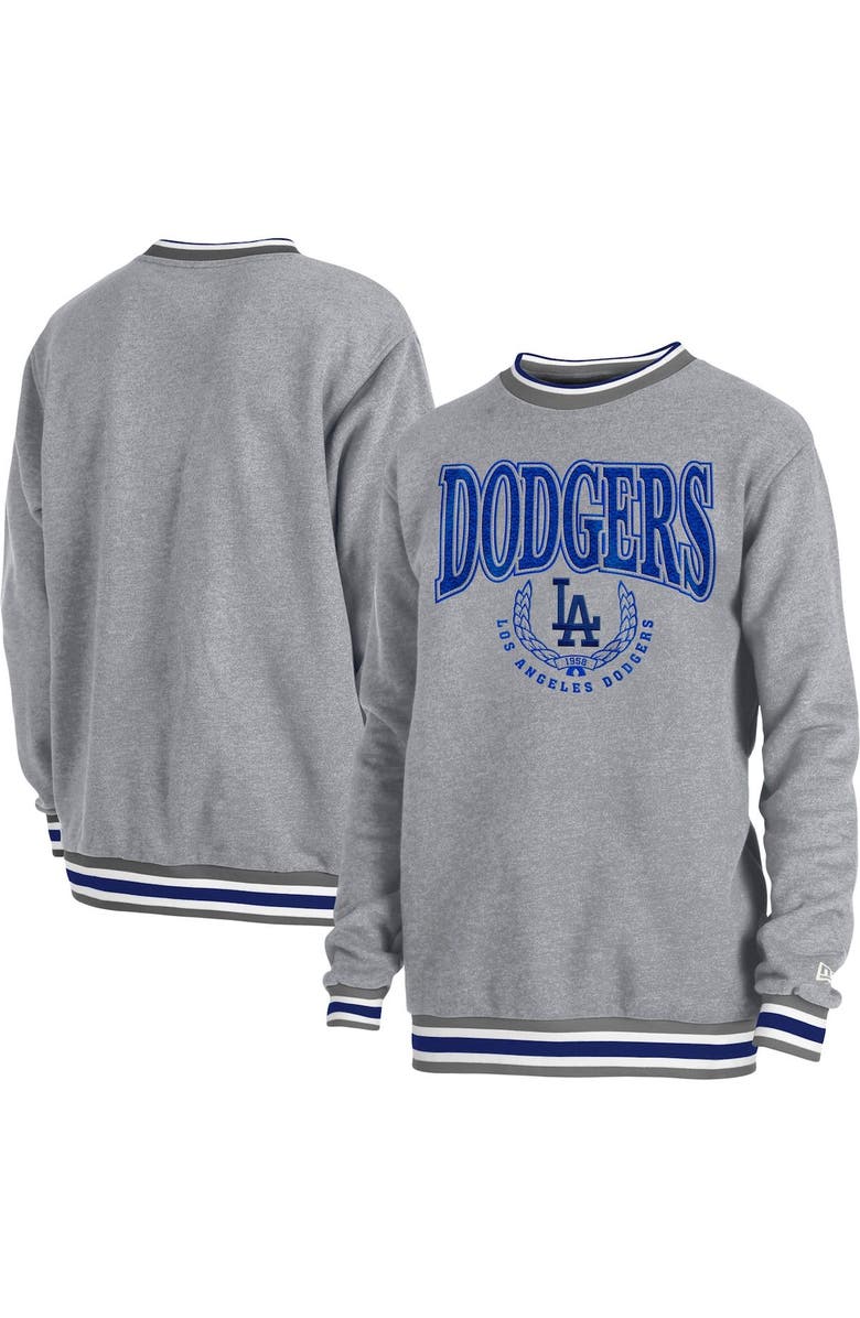 New Era Men's New Era  Heather Gray Los Angeles Dodgers Throwback Classic Pullover Sweatshirt, Main, color, 