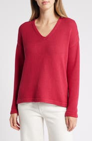 Eileen Fisher V-Neck Organic Cotton Pullover Sweater