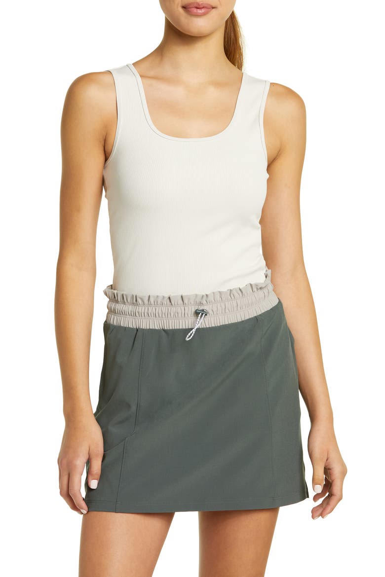 Live In Square Neck Rib Stretch Recycled Polyester Tank, Main, color, BEIGE PUMICE