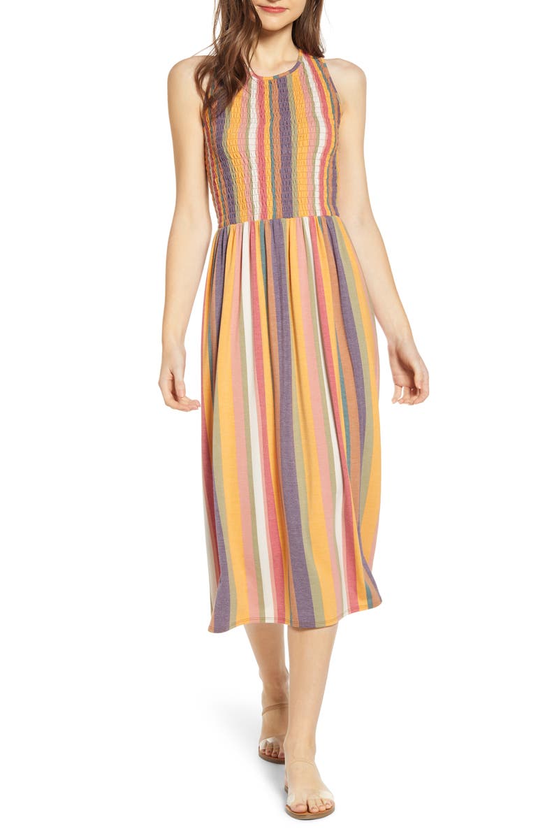 BP. Smocked Midi Dress, Main, color, 