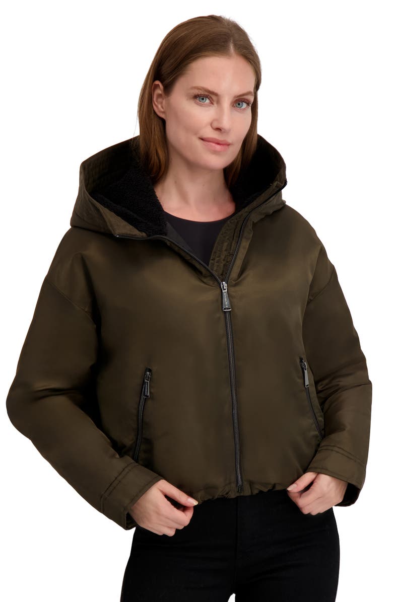 Laundry by Shelli Segal Faux Shearling Lined Hooded Jacket, Alternate, color, Dark Olive