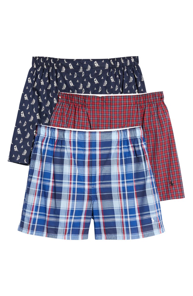 Polo Ralph Lauren Assorted 3-Pack Woven Cotton Boxers, Alternate, color,