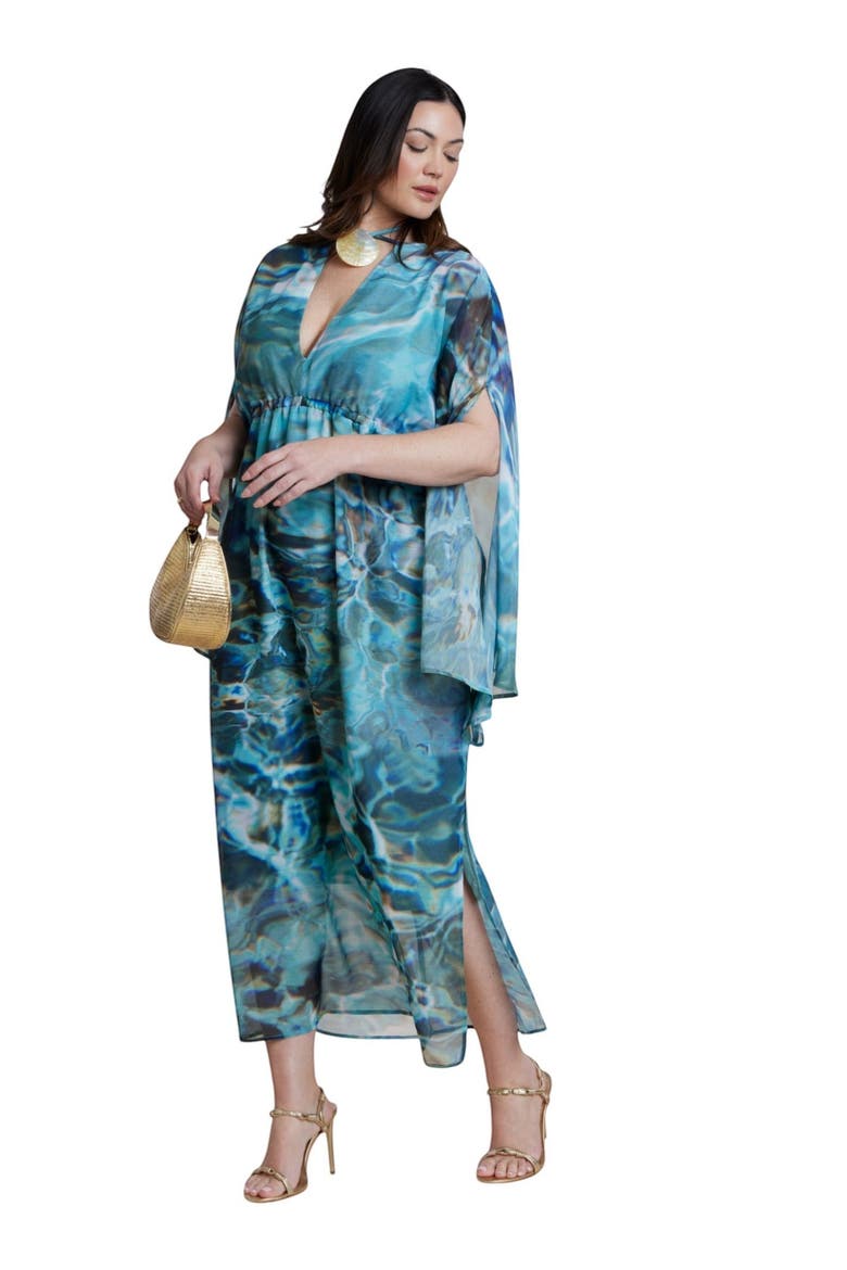 Shell Detail Wide Sleeve Kaftan, Alternate, color, AQUAMARINE