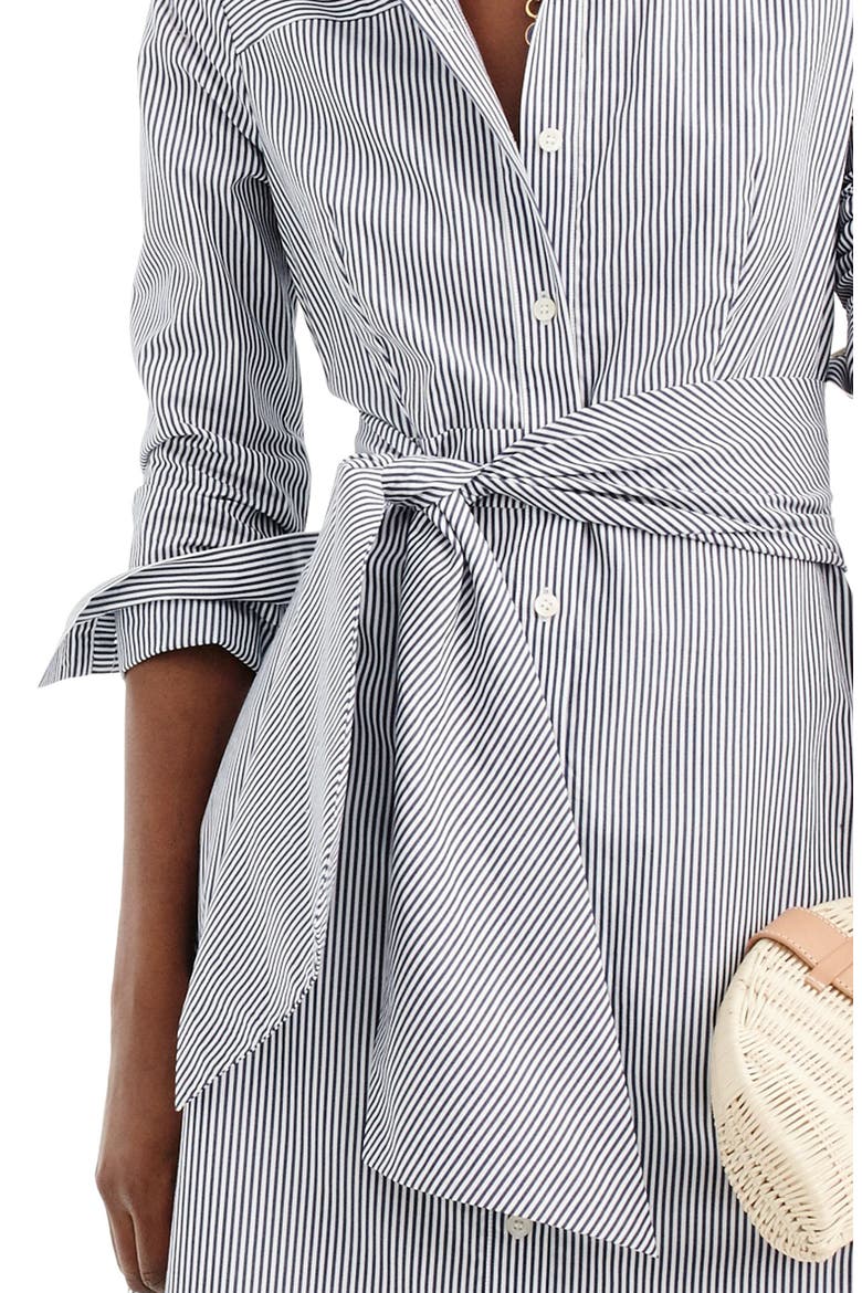 Stripe Tie-Waist Shirtdress, Alternate, color, WHITE NAVY