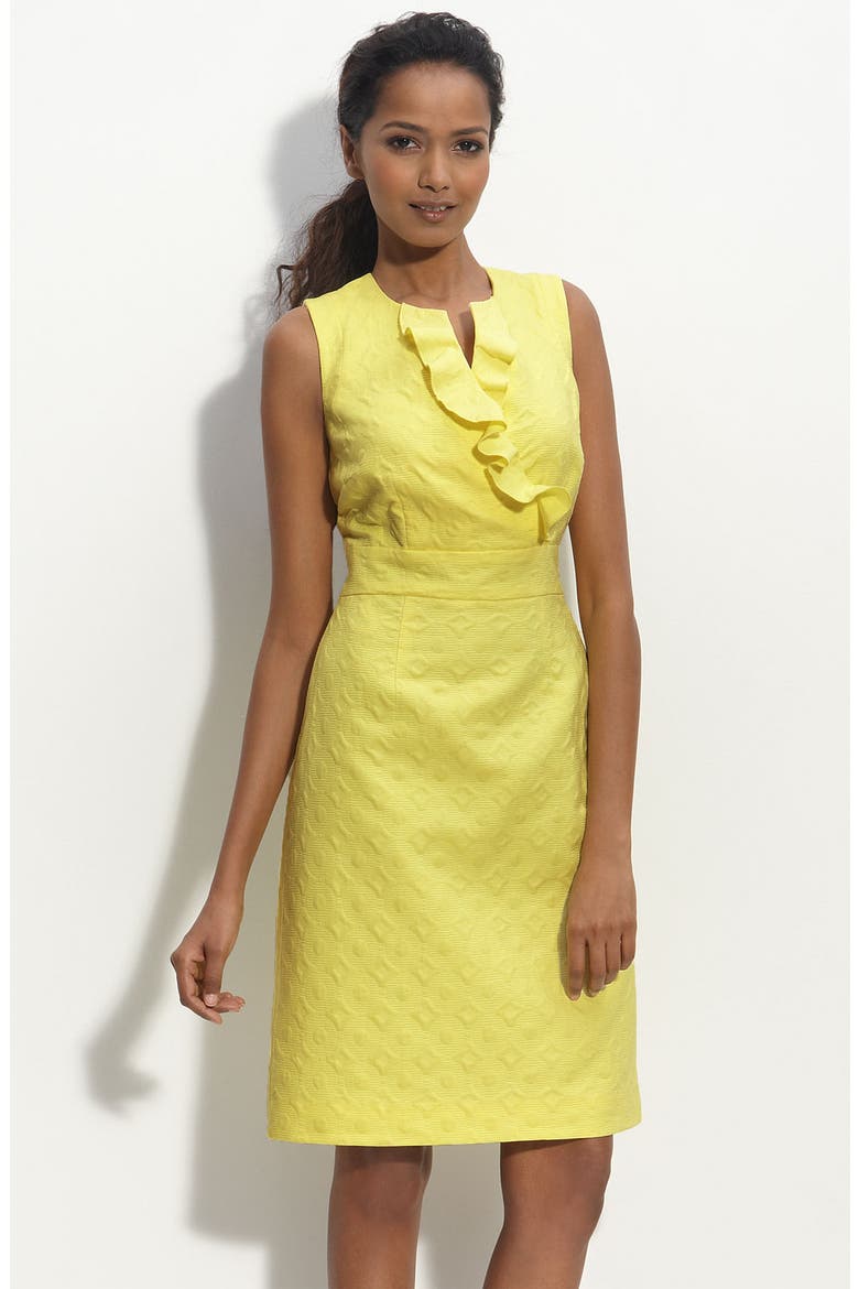 by Arthur S. Levine Ruffle Trim Jacquard Sheath Dress, Main, color, YELLOW