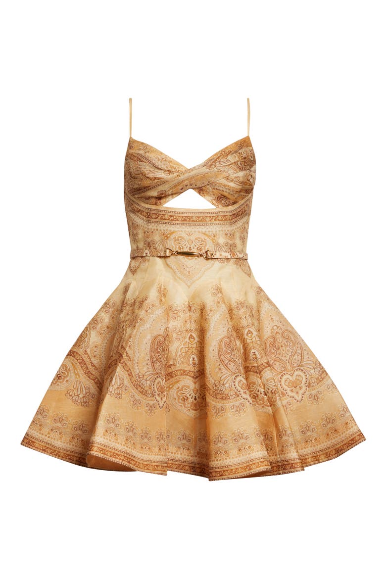 Kindred Spirit Luna Paisley Print Twist Linen & Silk Minidress, Alternate, color, TAN PERLA PAISLEY