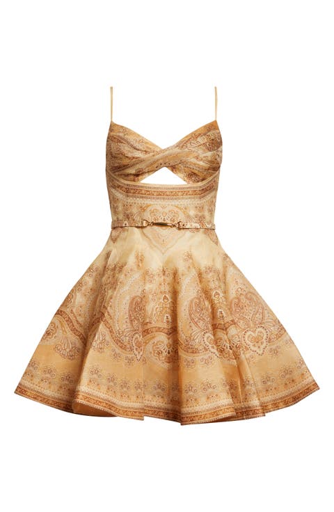 Kindred Spirit Luna Paisley Print Twist Linen & Silk Minidress