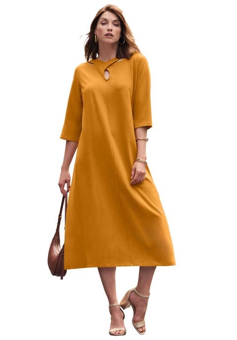 KEYHOLE A-LINE T-SHIRT DRESS (Plus)