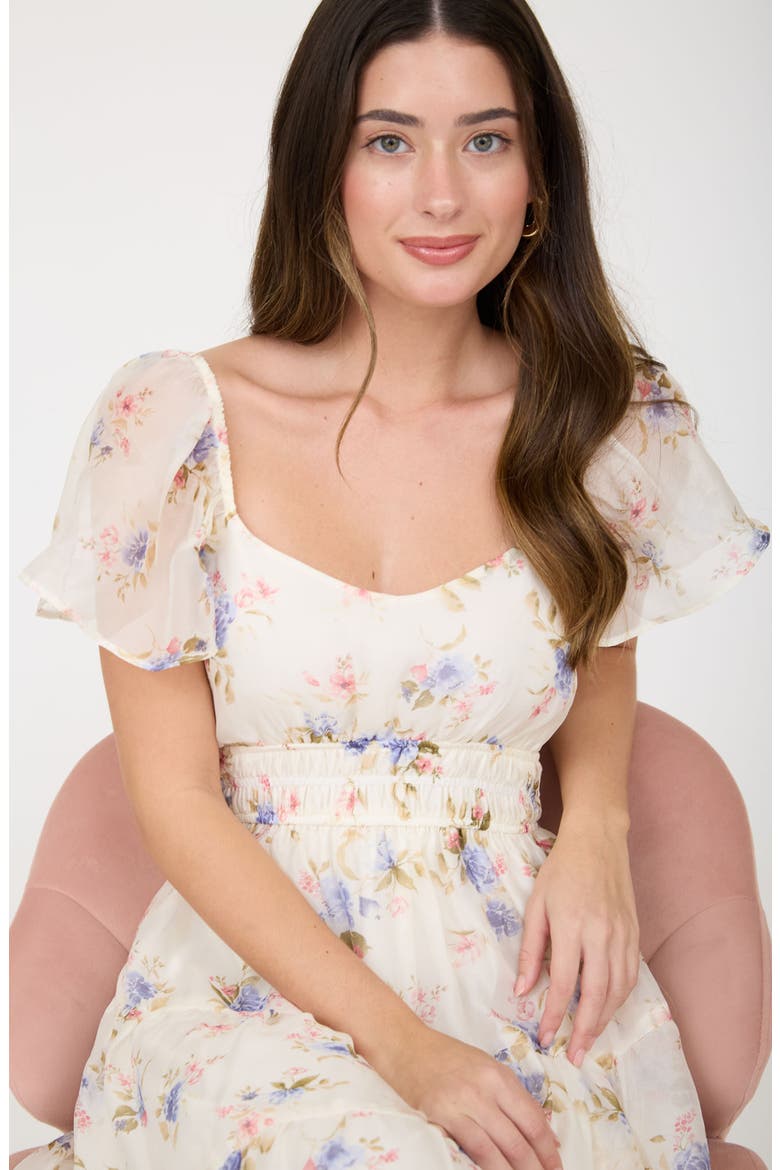 Flutter Sleeve Floral Midi Dress, Alternate, color, BLUE MULTI