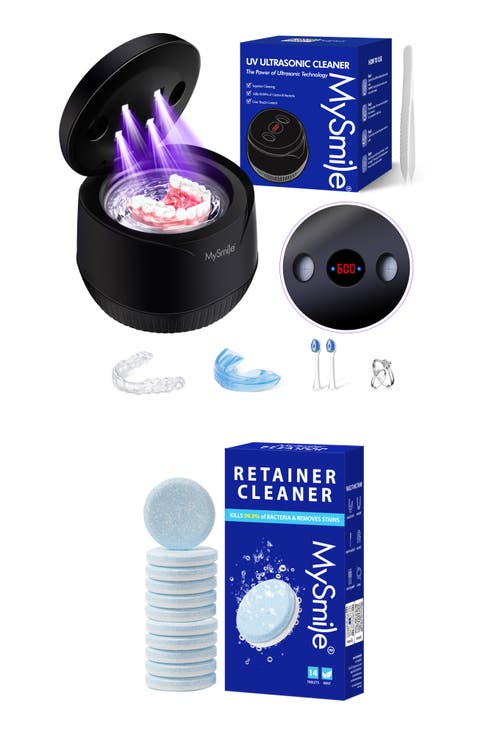 Retainer Care Essentials Bundle - Ultrasonic Retainer Cleaner Machine, 200 mL, 45kHz + Mint Retainer Cleaner Tablets