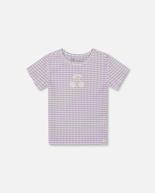 Deux Par Deux Little Girl's Crinkle Top With Applique White Checkered Lilac In White Checkered Lilac
