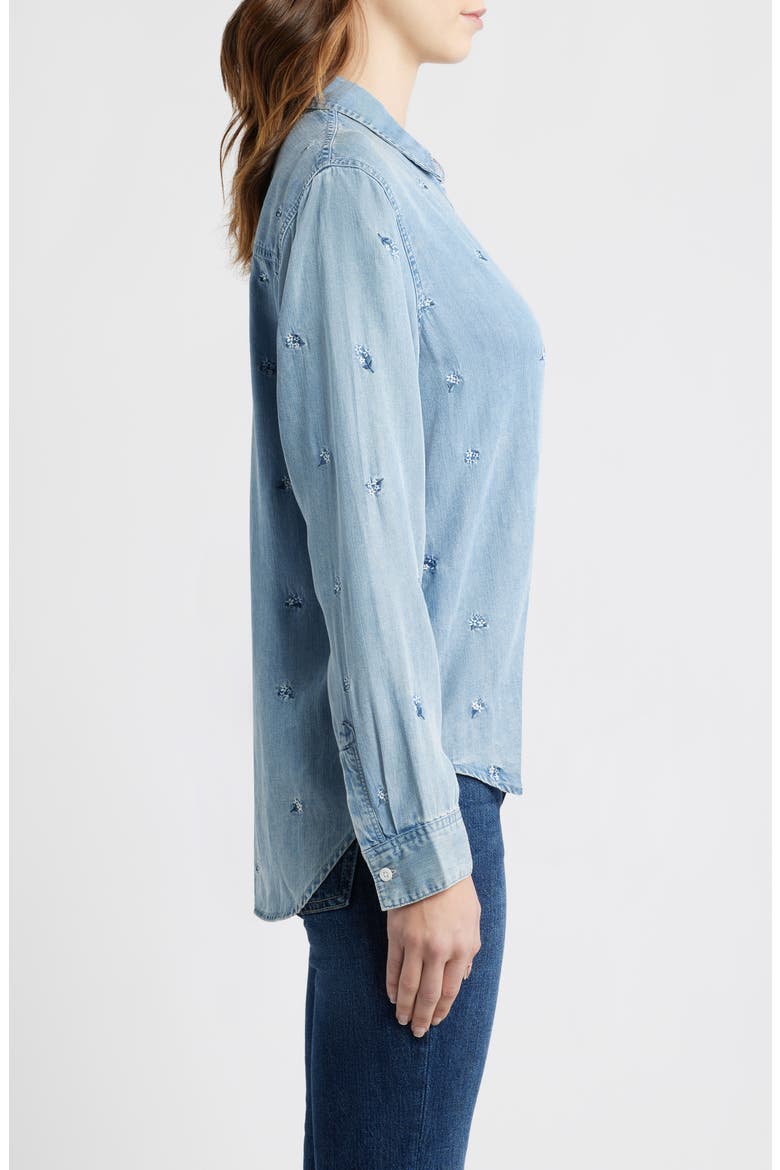 Ingrid Floral Embroidered Chambray Button-Up Shirt, Alternate, color, BLUE BLOSSOMS