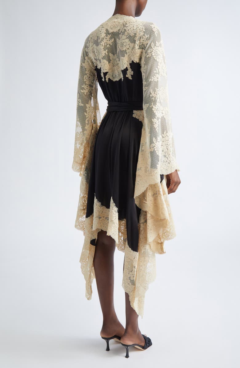 Zimmermann Hypnotic Long Sleeve Satin & Lace Wrap Dress, Alternate, color, Beige/ Black