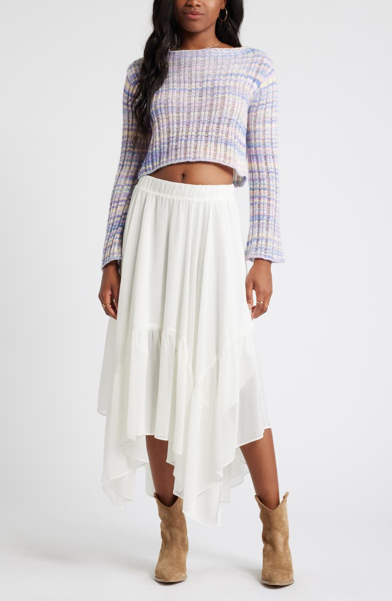 BP. Boho Ruffle Trim Maxi Skirt, Alternate, color, White Blanc