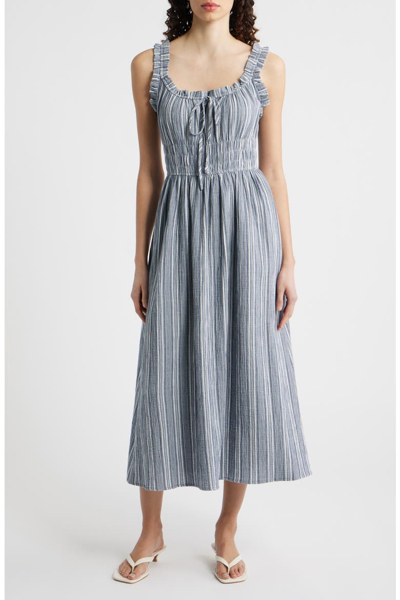 Obea Variegated Stripe Organic Cotton Sundress, Main, color, BLEU JEAN