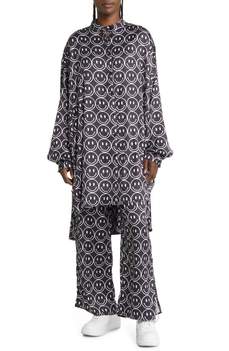 Dressed in Lala Oversize Button-Up Satin Shirt & Pants Set, Main, color,
