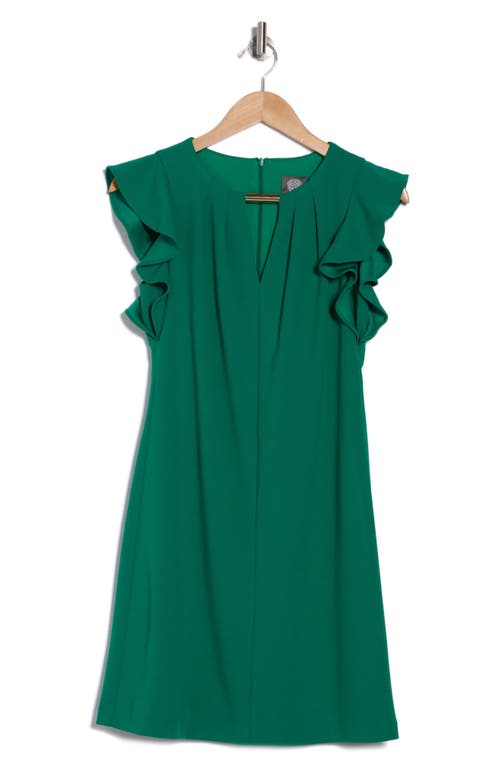 Vince Camuto Keyhole Ruffle Cap Sleeve Crepe Shift Dress In Green