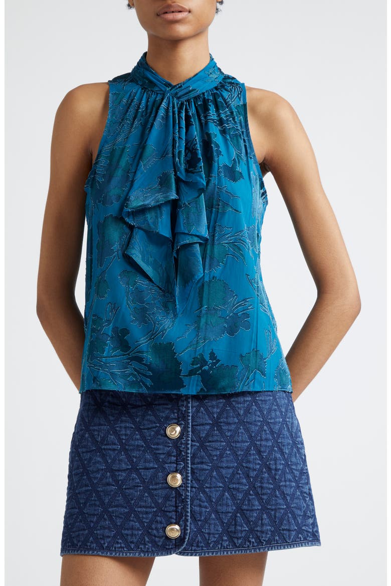 Keoni Floral Satin Burnout Top, Main, color, INK BLUE