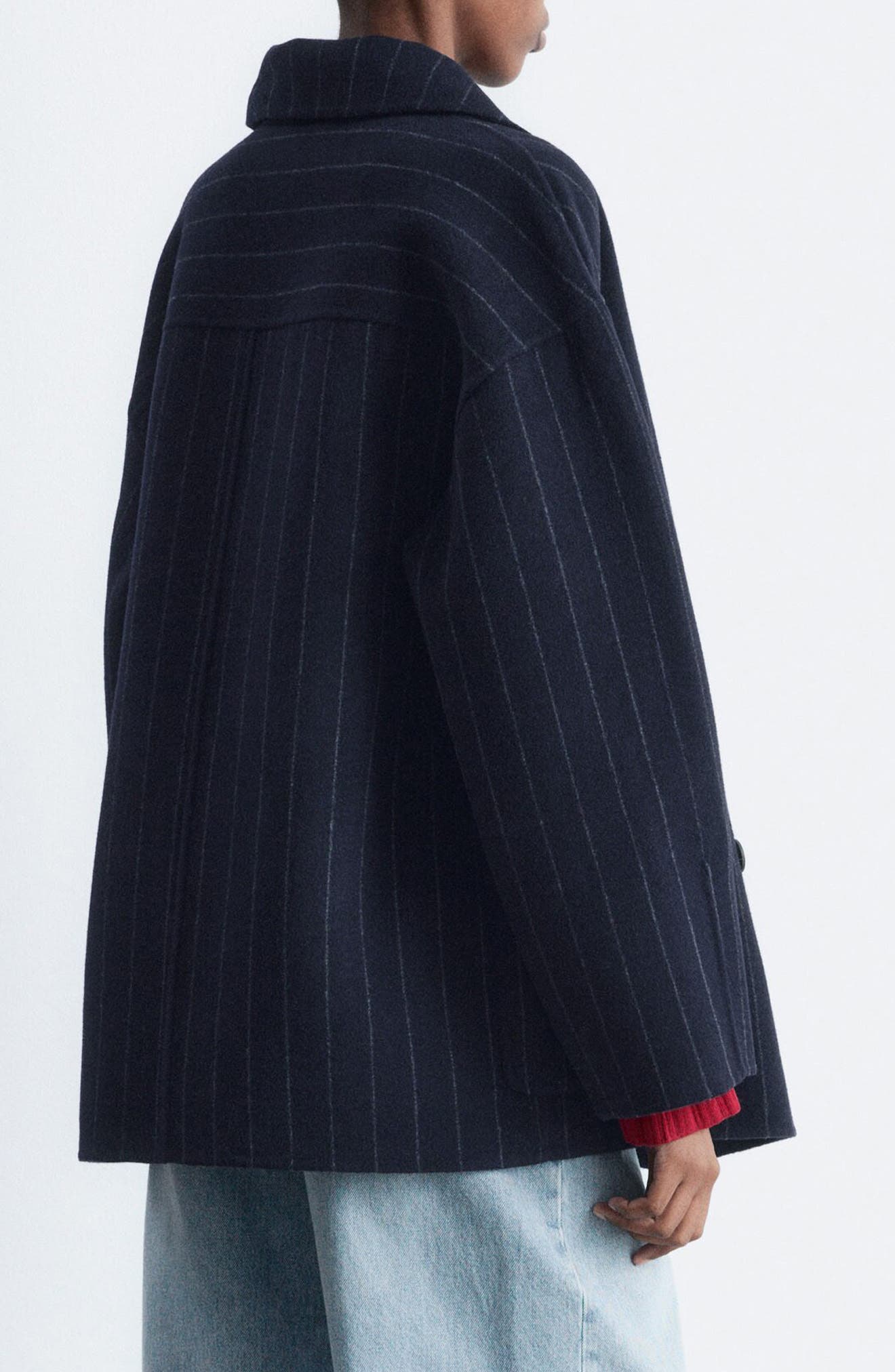 Chalk Stripe Wool Blend Cocoon Jacket - image 2