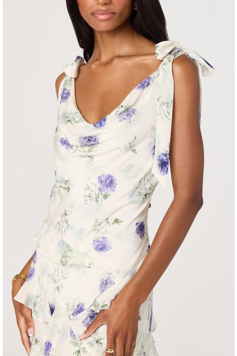 Fen Floral Print Midi Dress, Alternate, color, OFF WHITE PURPLE FLORAL