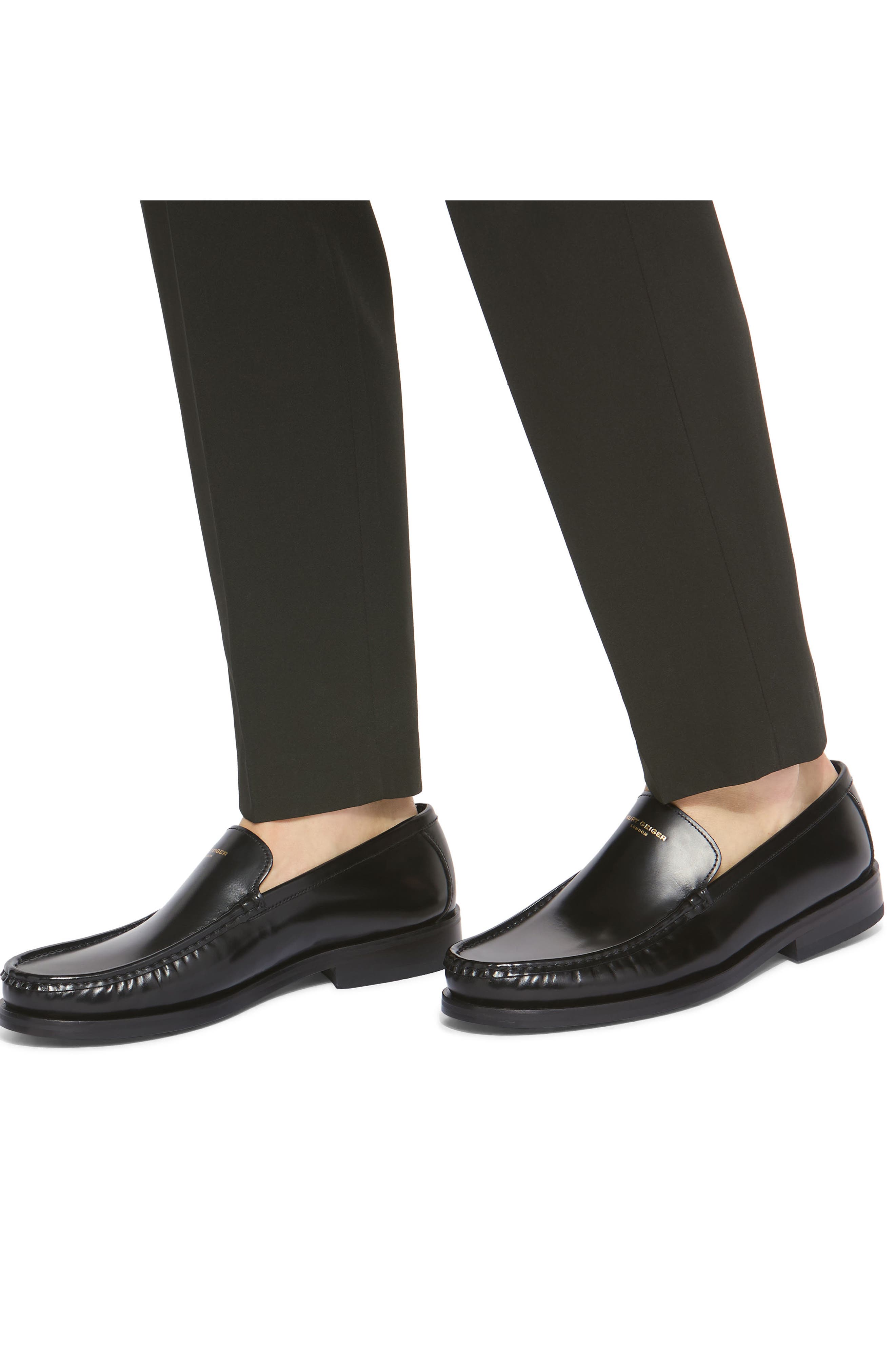 Kurt Geiger London Denman Moc Toe Leather Loafer, Alternate, color, Black