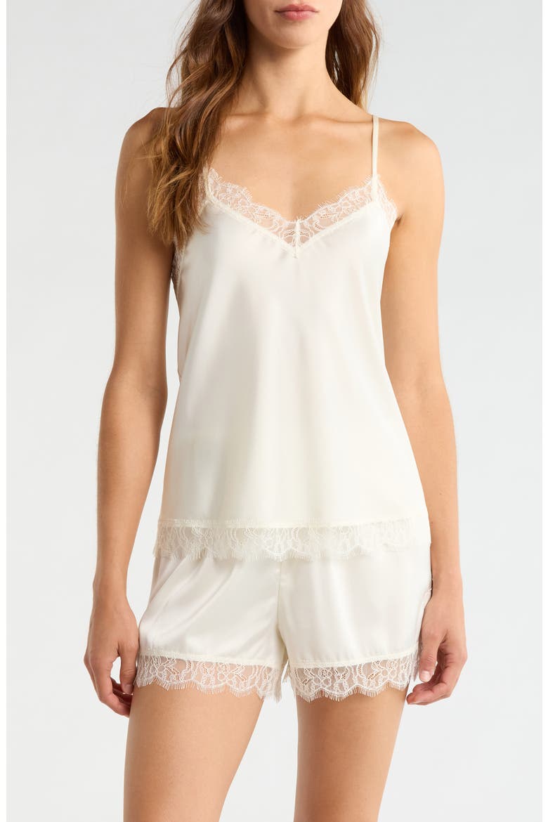 Scalloped Lace Trim Satin Camisole, Main, color, IVORY EGRET