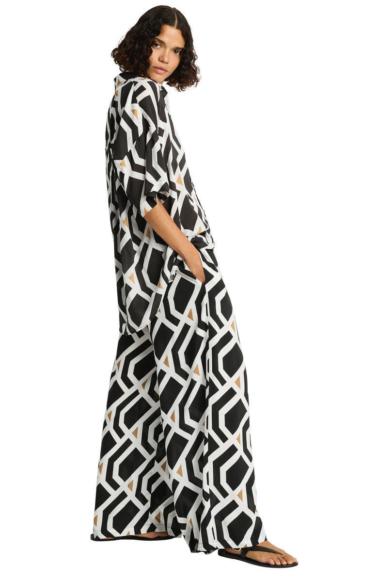 Sea Level Aloha Cover-Up Shirt, Alternate, color, Black Print
