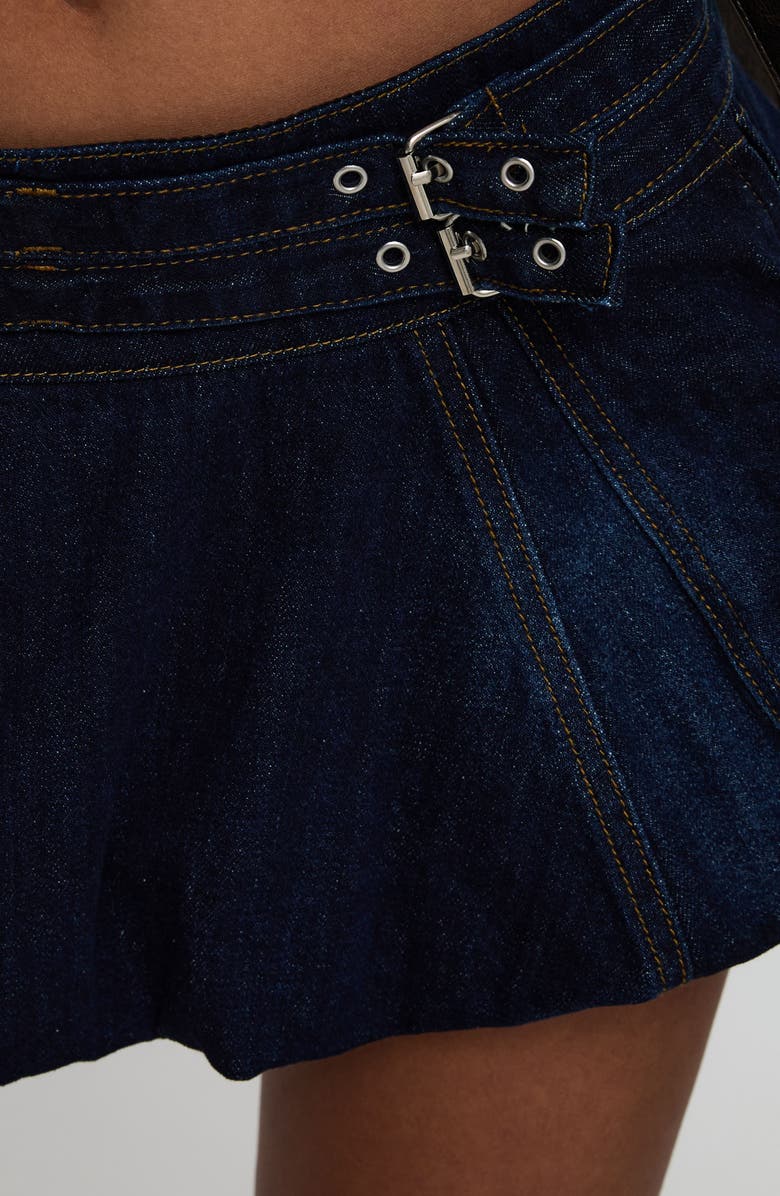 Princess Polly Ricochet Belted Bubble Hem Denim Miniskirt, Alternate, color, Dark Wash