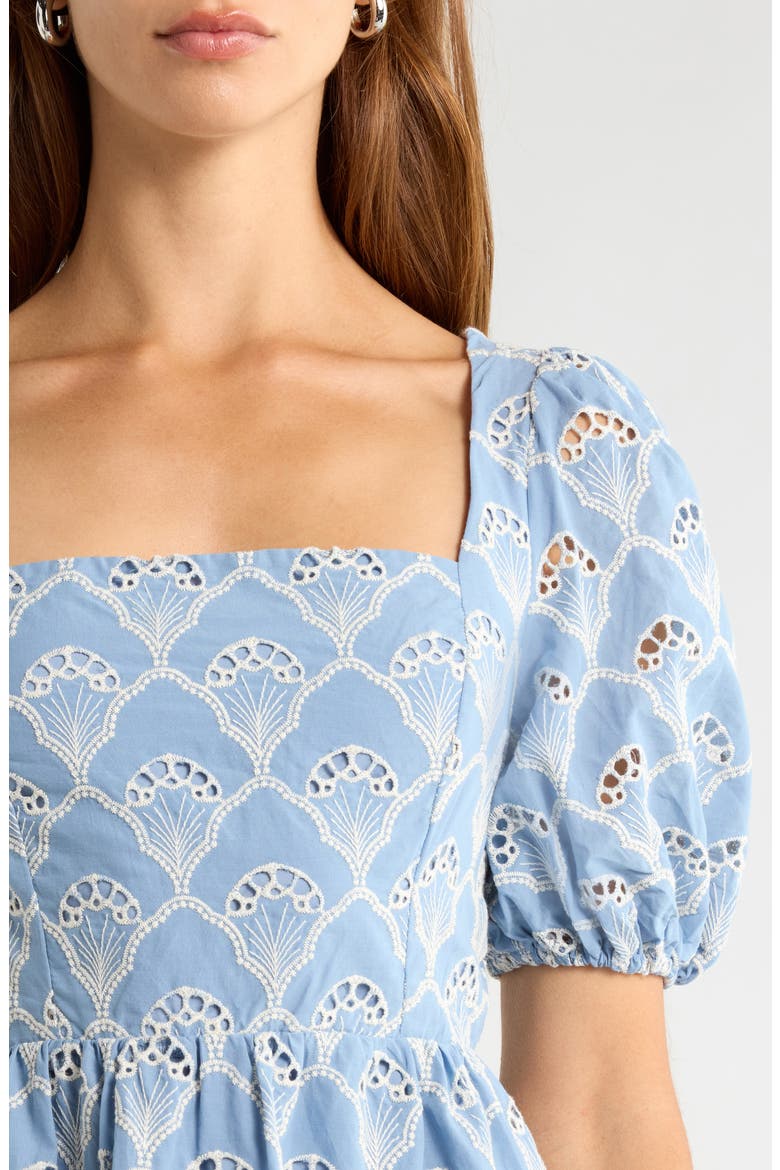 Ivana Eyelet Smocked Minidress, Alternate, color, BLUE-WHITE