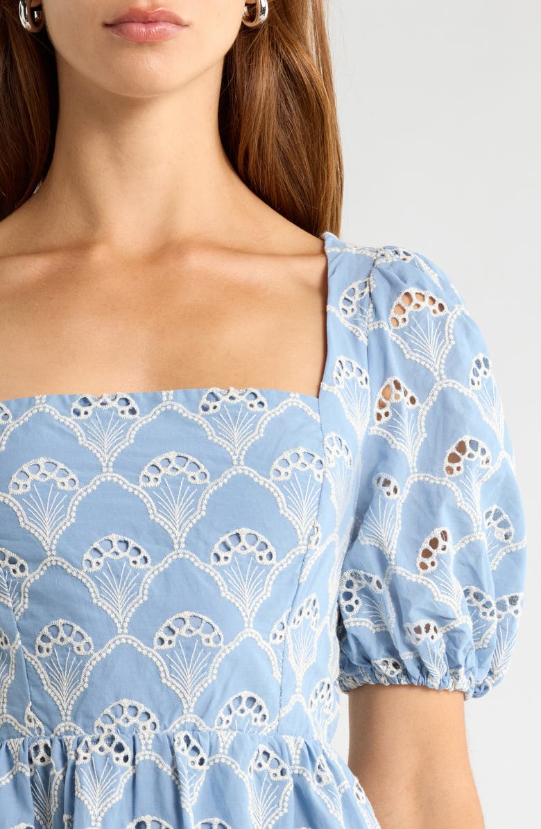SUGARLIPS Ivana Eyelet Smocked Minidress, Alternate, color, Blue-White