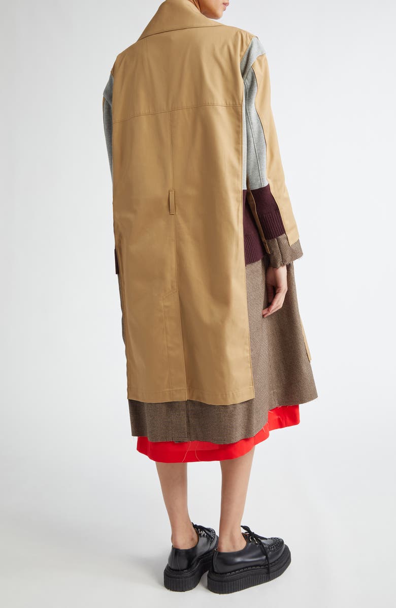 Undercover Spliced Mixed Media Double Breasted Coat, Alternate, color,