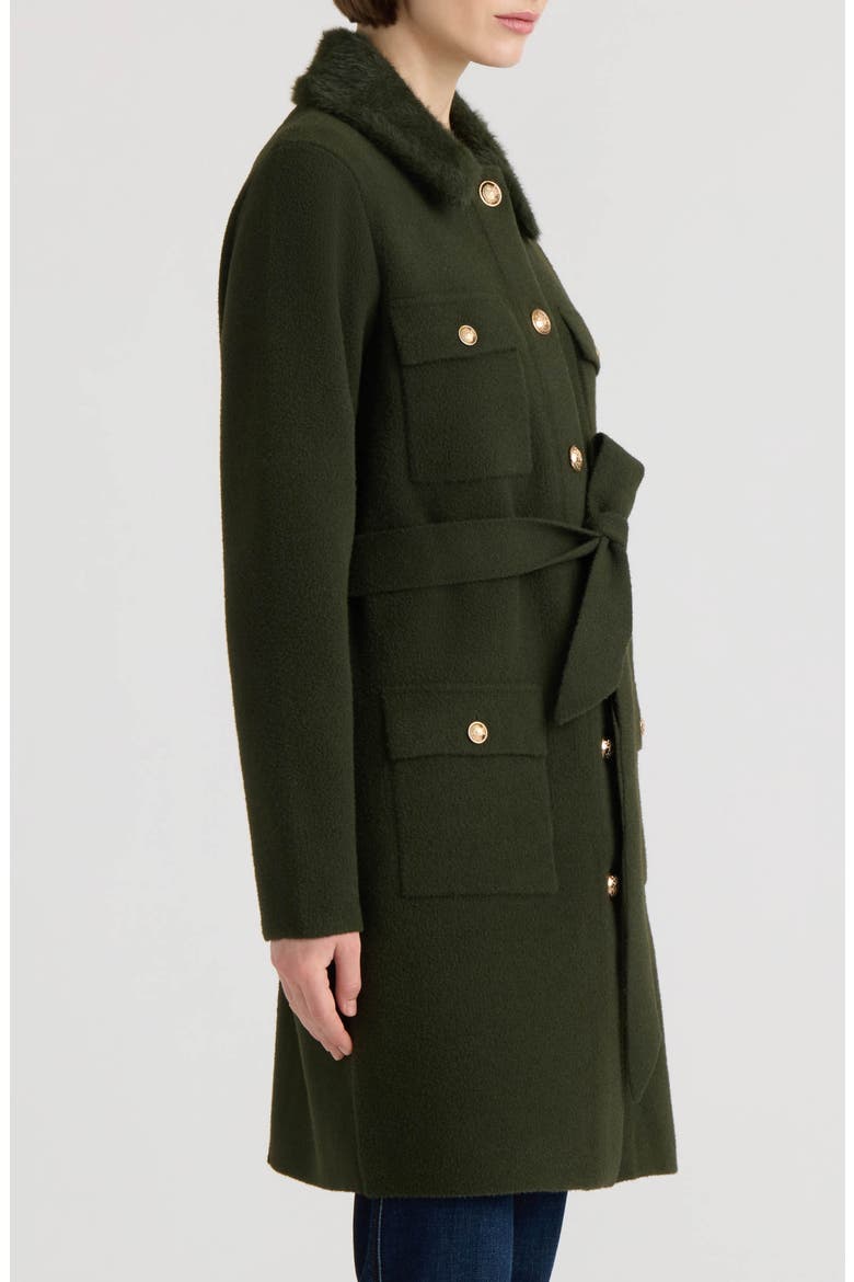 Belted Coatigan with Faux Fur Collar, Alternate, color, MILITARY GREEN