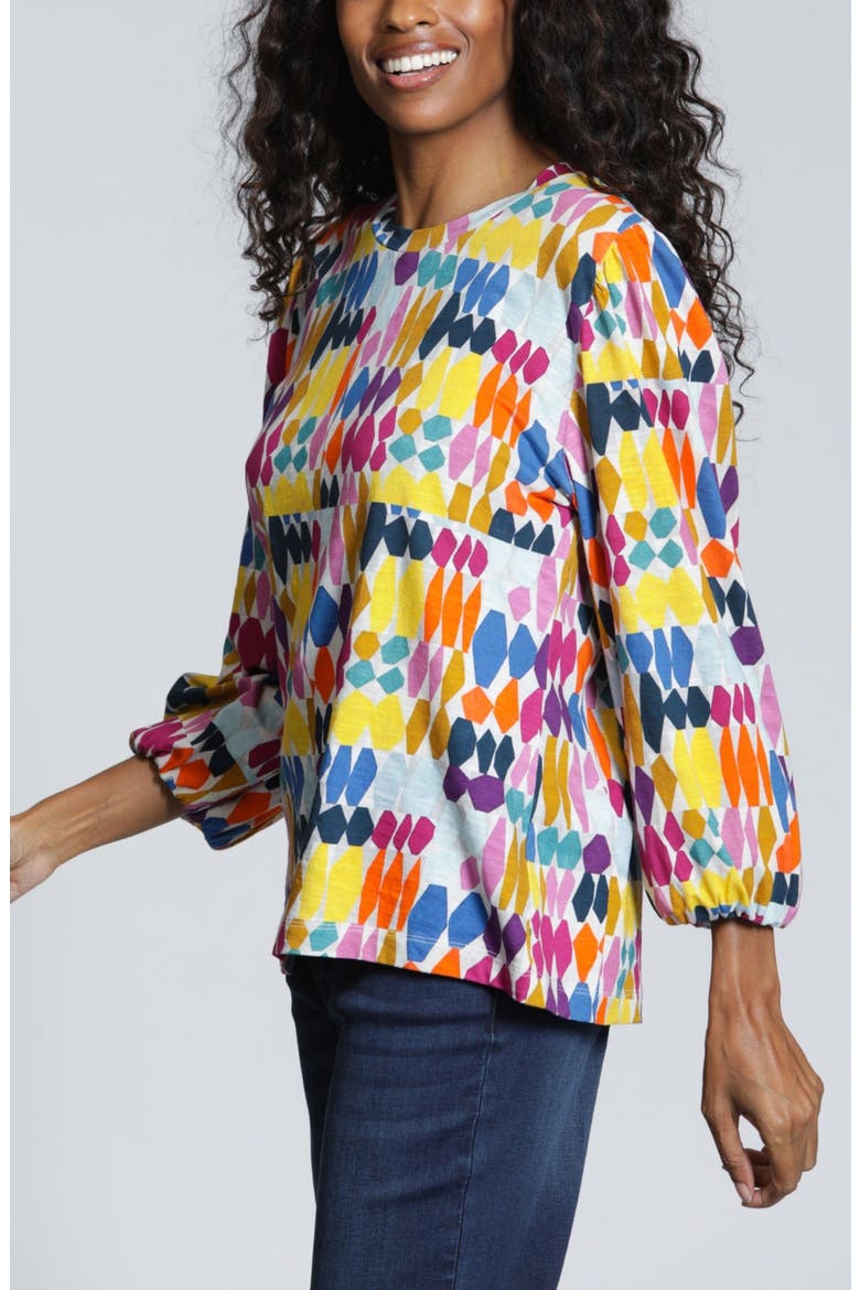 Painted Pebbles Long Sleeve Cotton Knit Top, Alternate, color, YELLOWPINK MULTI