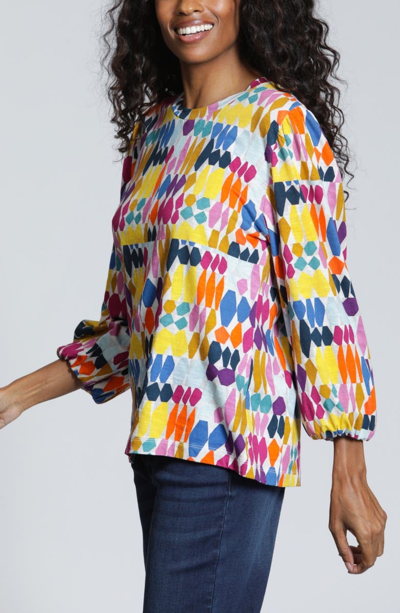 APNY Painted Pebbles Long Sleeve Cotton Knit Top, Alternate, color, Yellowpink Multi