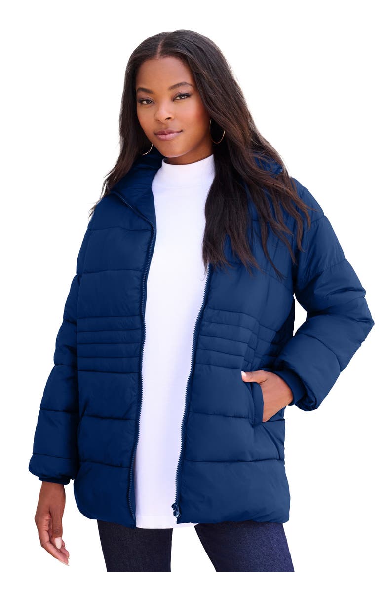 Roaman's Plus Size Lightweight Quilted Jacket, Main, color, Evening Blue