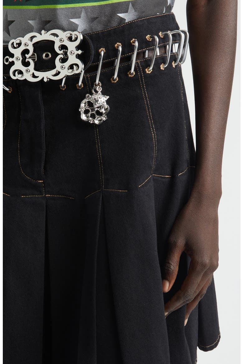 Bevo Carabiner Denim Skirt, Alternate, color, BLACK