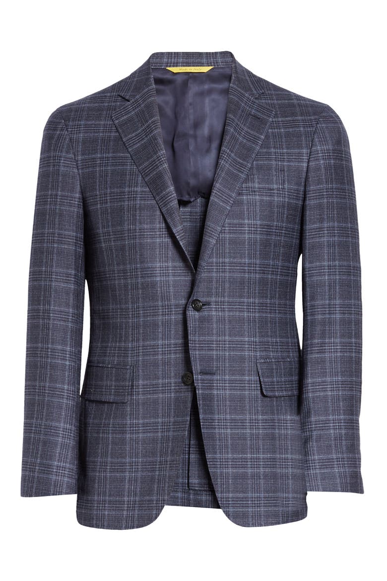 Kei Trim Fit Stretch Plaid Wool Sport Coat, Alternate, color, NAVY