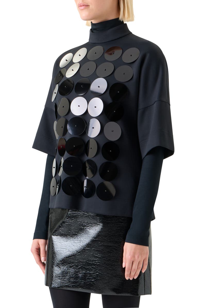 Akris punto Record Dot Macro Sequin Embellished Top, Alternate, color, Black