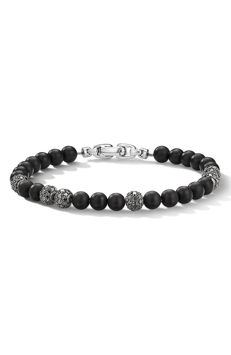 David Yurman Spiritual Beads Bracelet in Sterling Silver with Black Onyx and Pavé Black Diamonds, Main, color, Silver/ Black Onyx