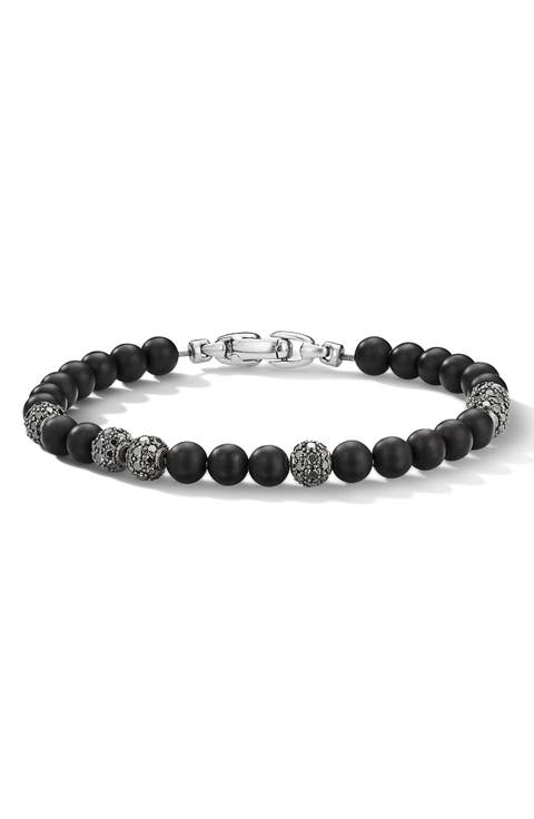 Spiritual Beads Bracelet in Sterling Silver with Black Onyx and Pavé Black Diamonds