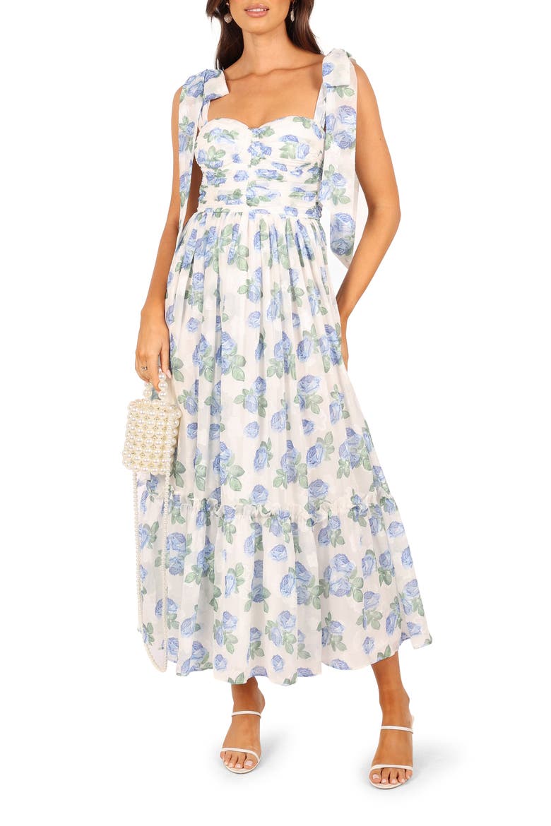 Floret Bow Strap Midi Sundress, Main, color, BLUE
