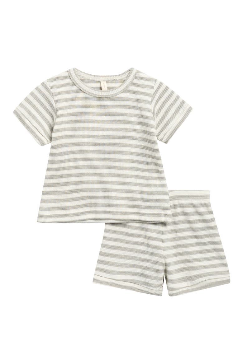 Stripe Organic Cotton Waffle Knit T-Shirt & Shorts Set, Main, color, SAGE