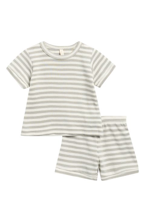 Stripe Organic Cotton Waffle Knit T-Shirt & Shorts Set (Baby)