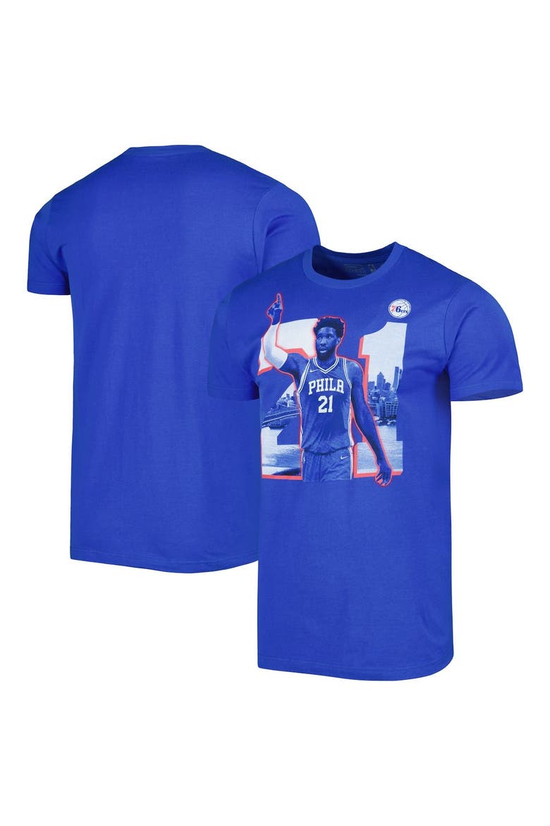 Unisex Stadium Essentials Joel Embiid Royal Philadelphia 76ers Player Skyline T-Shirt, Main, color, Royal