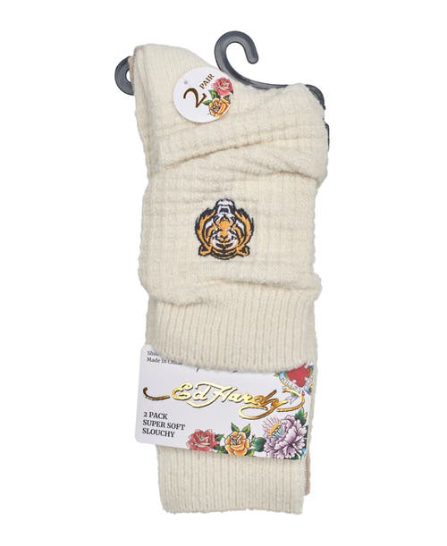 Ed Hardy Womens Tiger Embroidery Waffle Knit Slouchy Sock 2-pack In Neutral