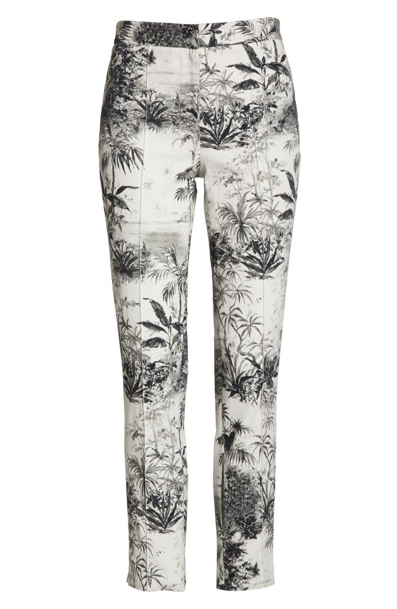 Adam Lippes Palm Print Stretch Twill Ankle Cigarette Pants, Alternate, color,